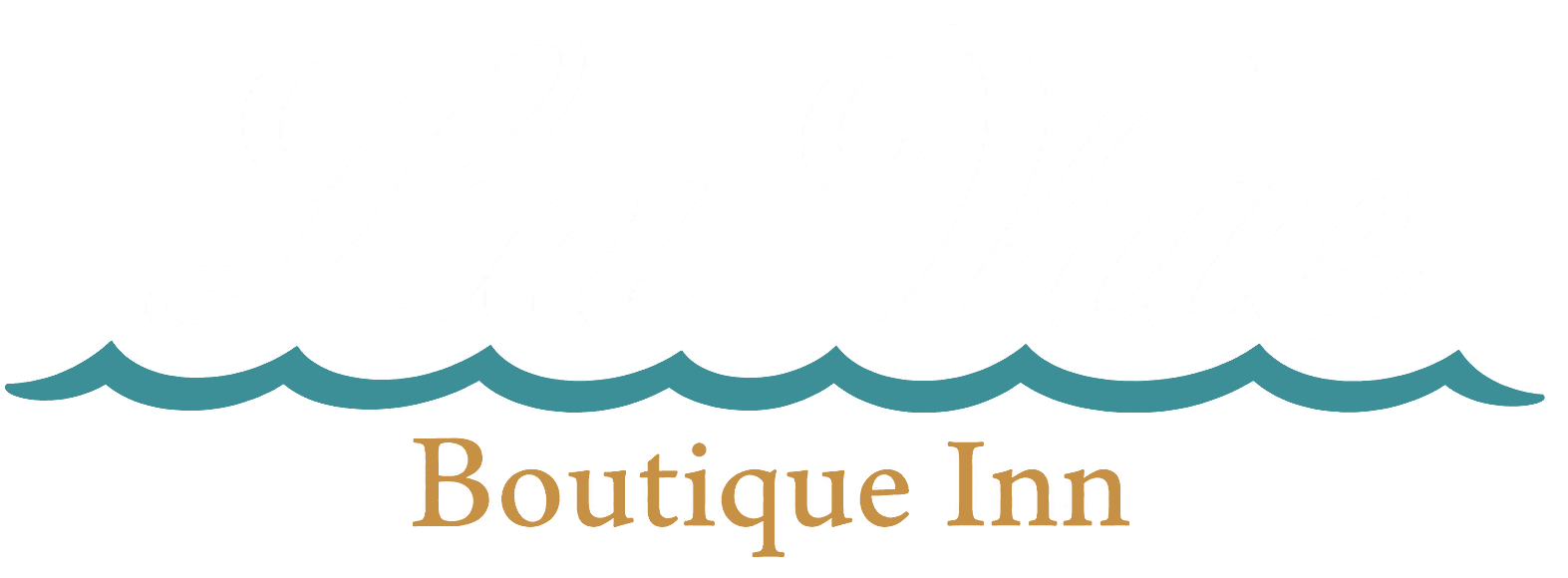 Logo for "La Vue Boutique Inn" featuring stylized text with wave graphics.